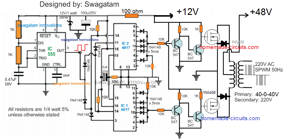 1500 W PWM Sinewave Inverter Circuit