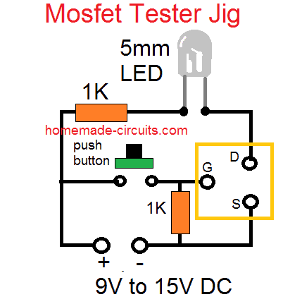 jednoduchý souřadnicový obvod testeru MOSFET