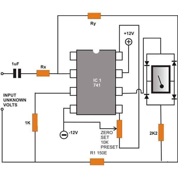 Circuit de voltmètre CA utilisant IC 741