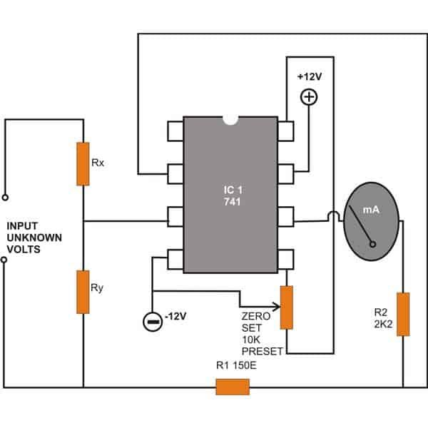 Circuit de voltmètre CC utilisant IC 741