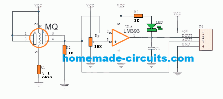 Circuito comparador LM393 del sensor MQ-3
