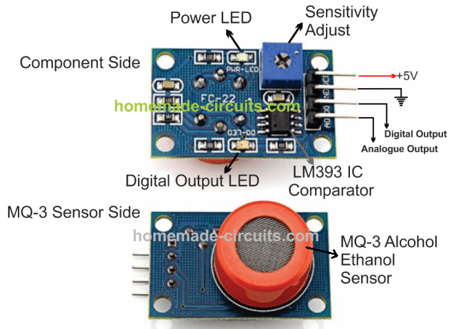 Detalhes de pinagem do módulo sensor MQ-3