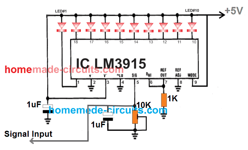 основна LM3915 верига на LED метър