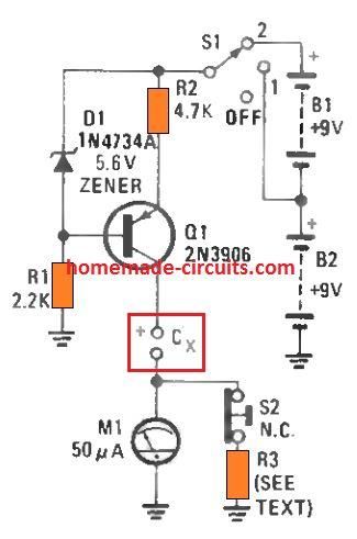 circuito medidor detector de vazamento de capacitor muito simples