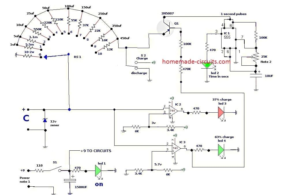 Схема на тестера за кондензатор на кондензатор - Намерете бързо течащи кондензатори