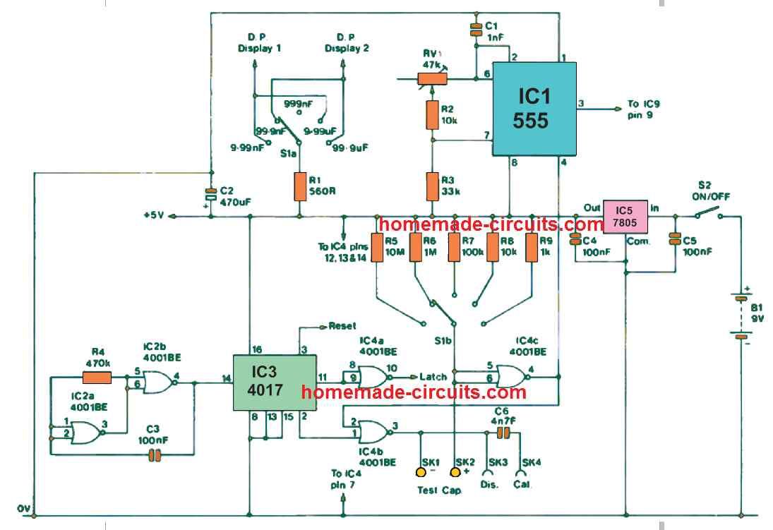 Circuit de mesurament de capacitat LED de 3 dígits