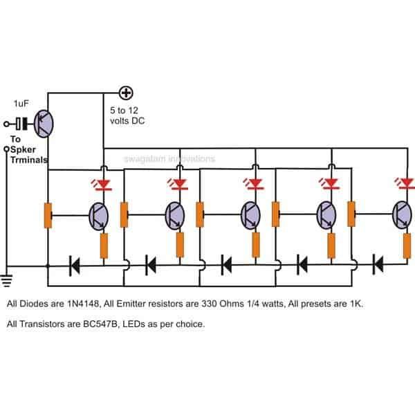 circuito indicador de nível de música transistorizado simples