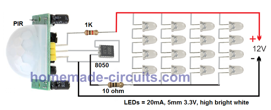 circuito de luz LED PIR simple