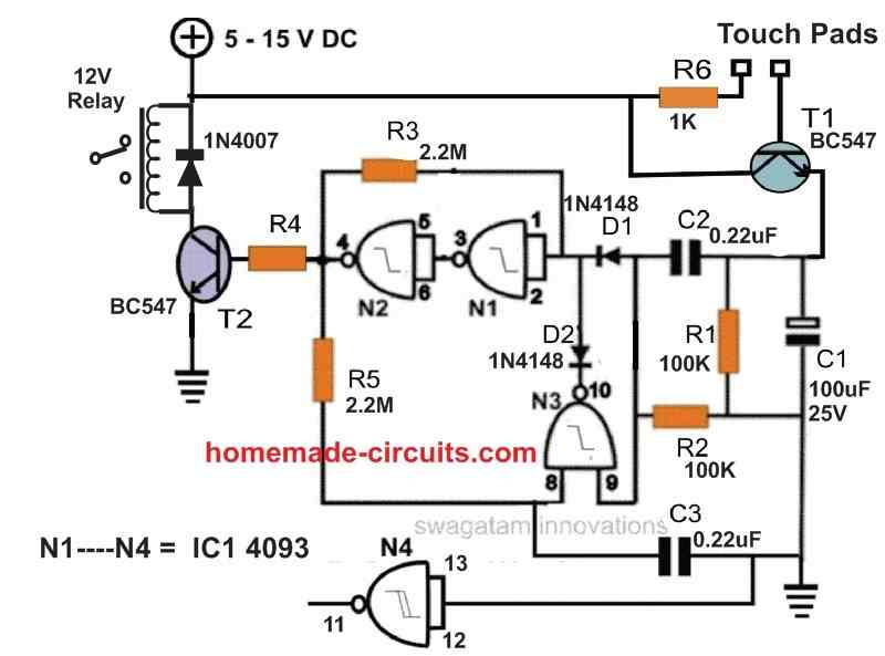   Circuito de comutação ativado por toque IC 4093