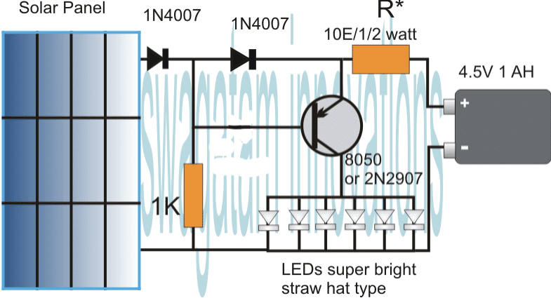 circuito de lâmpada solar LED simples