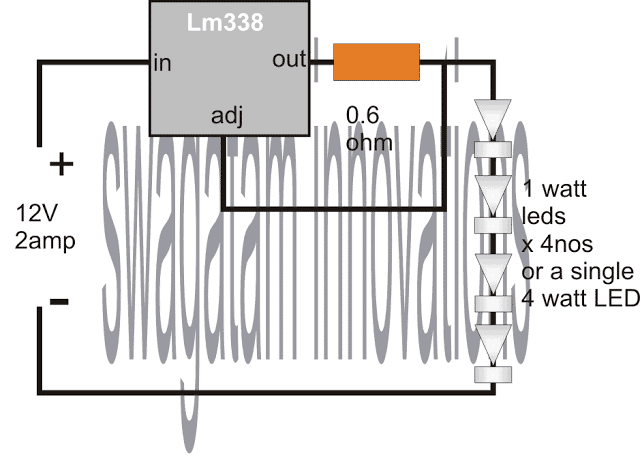 IC338を使用したシンプルな4ワットLEDドライバ回路