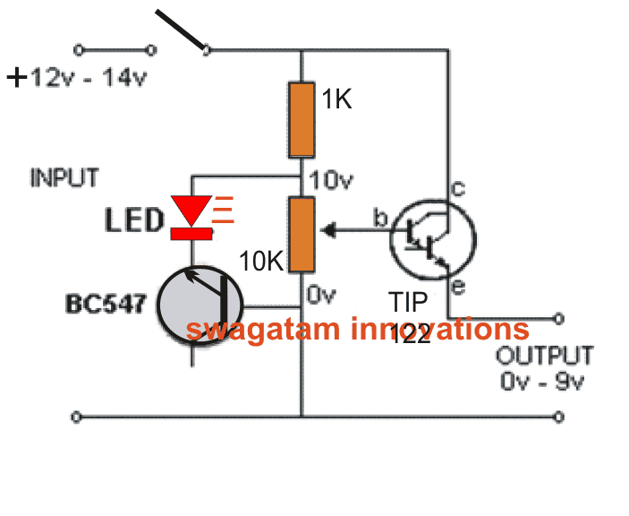 Circuito de fonte de alimentação regulado por transistor mais simples