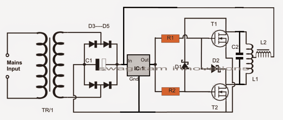 jednostavan krug indukcijskog grijača pomoću 2 MOSFET-a