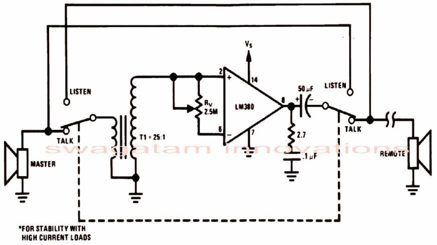 lihtne intercom-vooluahel, kasutades op amp IC LM380