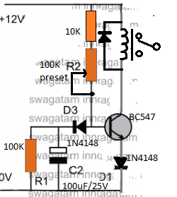 één transistorrelais vertraging AAN timer circuit
