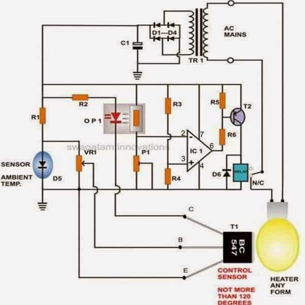 Egg Incubator Thermostat menggunakan transistor BC547 sebagai sensor haba