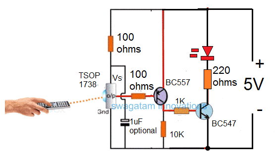 Základní připojení TSOP1738 v obvodu