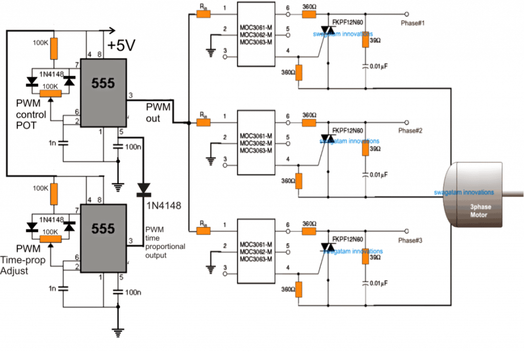 circuito de controle de velocidade do motor de indução usando acopladores ópticos detector de cruzamento zero