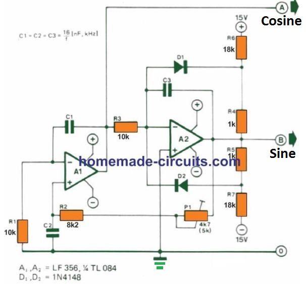 Sine-Cosine Waveform Generator Circuit