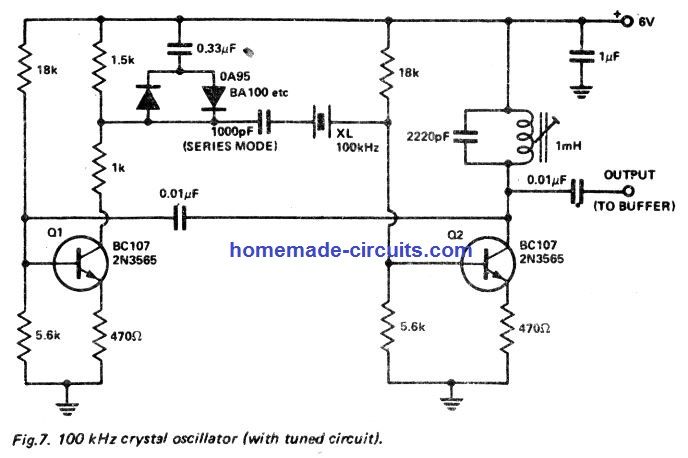 Circuito oscilador de cristal sintonizado de 100 kHz