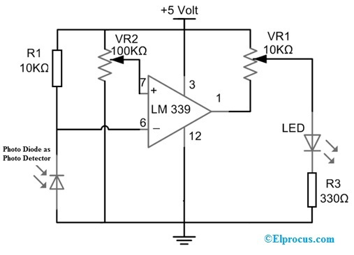   Circuito del sensore di luce che utilizza il fotodiodo come fotorilevatore