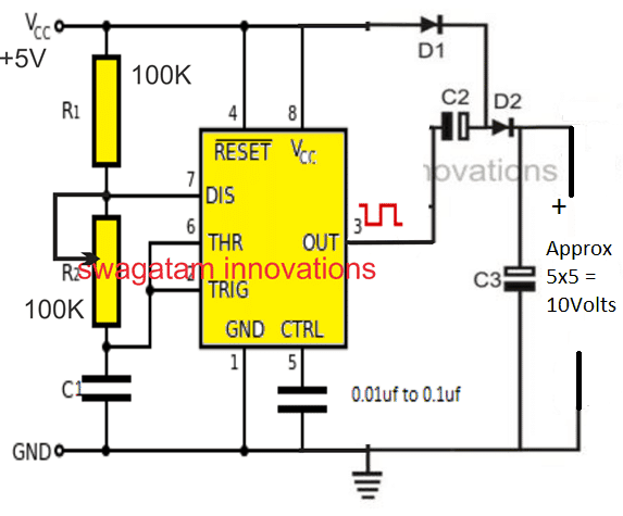 IC 555 spændingsdobler kredsløb