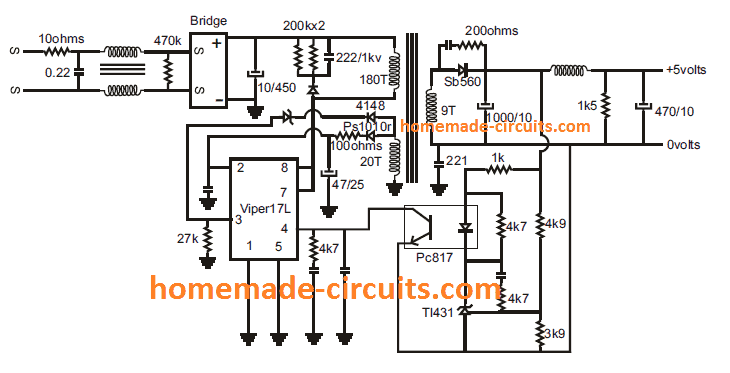 Circuit SMPS mitjançant IC VIPer17