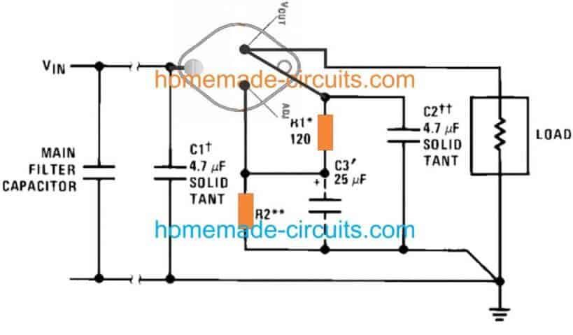 10 amp variabel regulator ved hjælp af LM 196, LM396 IC