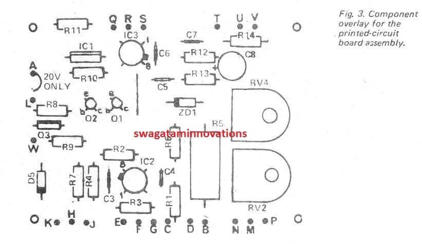 0-40V Strømforsyning PCB-komponentoverlay