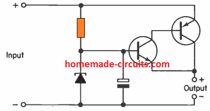 Bendras Emiterio tranzistoriaus reguliatorius su neigiamu grįžtamuoju ryšiu