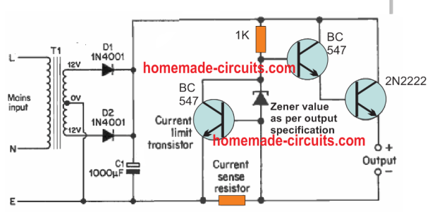 Добавяне на текущо ограничение към регулатор от серия транзистори