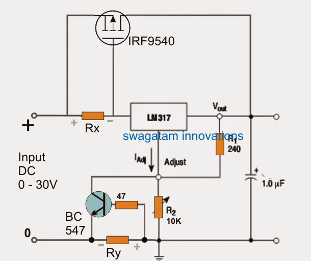 Transistor de suralimentation hors-bord LM317 avec protection contre les courts-circuits