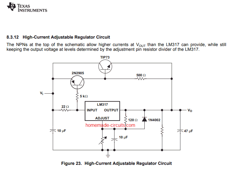 Amplification de courant LM317, LM338 utilisant des transistors hors-bord