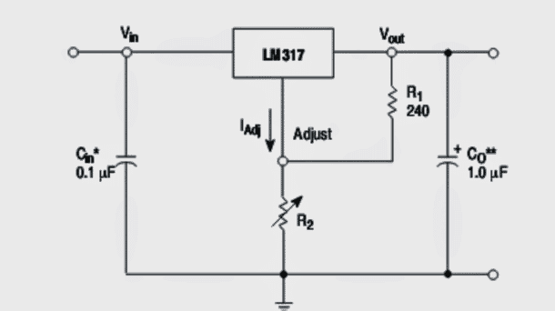 Circuit régulateur LM317