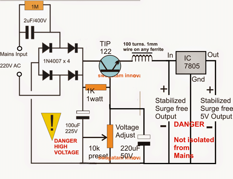 circuito de alimentación sin transformador estabilizado por voltaje