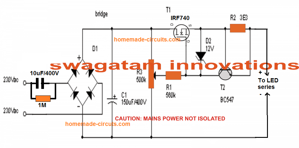 Капацитивна и MOSFET контролирана безтрансформаторна верига на захранване
