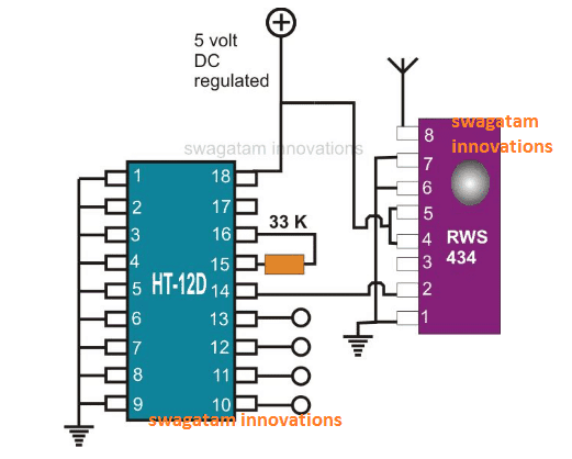 Detalles de configuración de pines del módulo receptor de RF de 433 MHz
