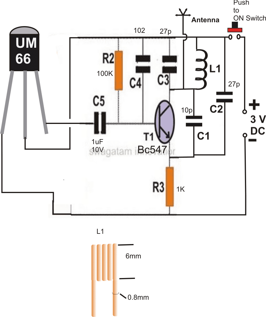 Circuito do transmissor para interruptor remoto FM caseiro