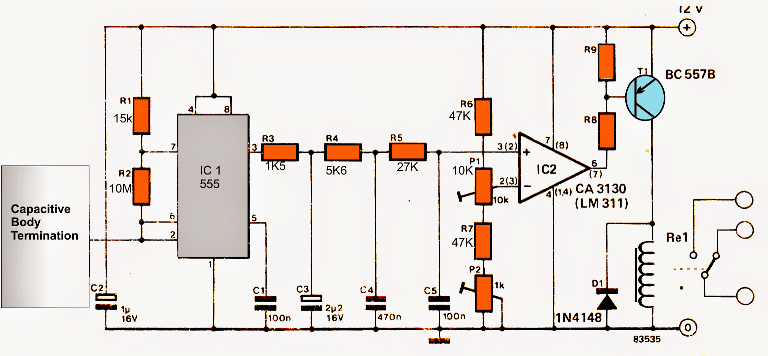 IC 555 капацитивна верига на превключвателя