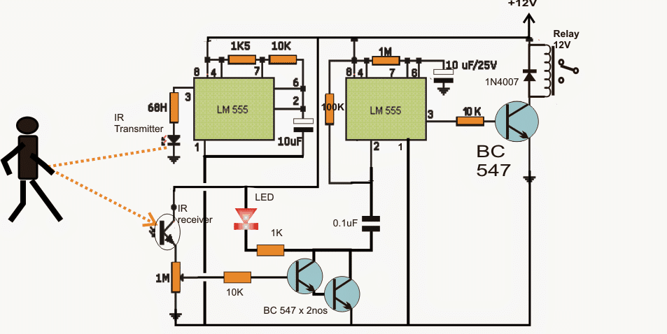 IC 555 алармена верига на сензора за близост