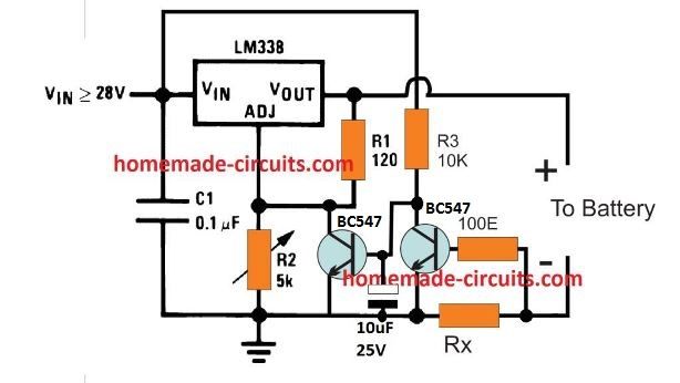 Circuit de chargeur de batterie détecté en cours LM338