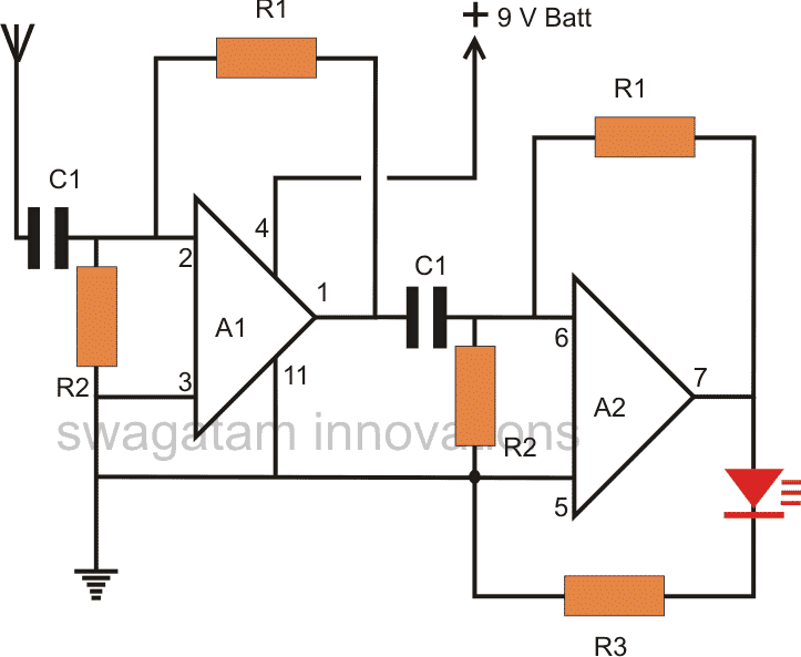 Diagrama del circuito del detector de fallas de fase de CA sin contacto