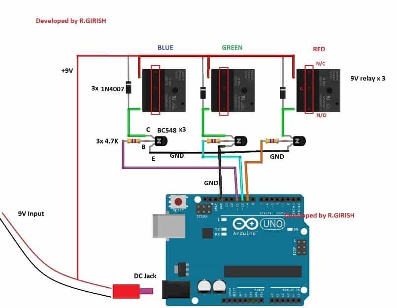 Conexiones de relé del sensor de color Arduino y TCS3200