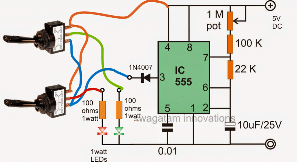 Circuit de llum de senyal de ferrocarril vermell i verd intermitent