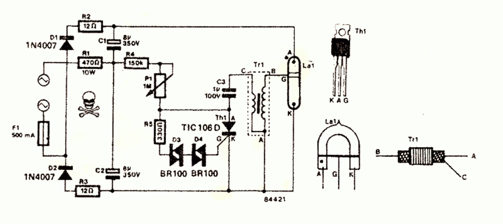 Circuit de clignotant de tube au xénon c.a.