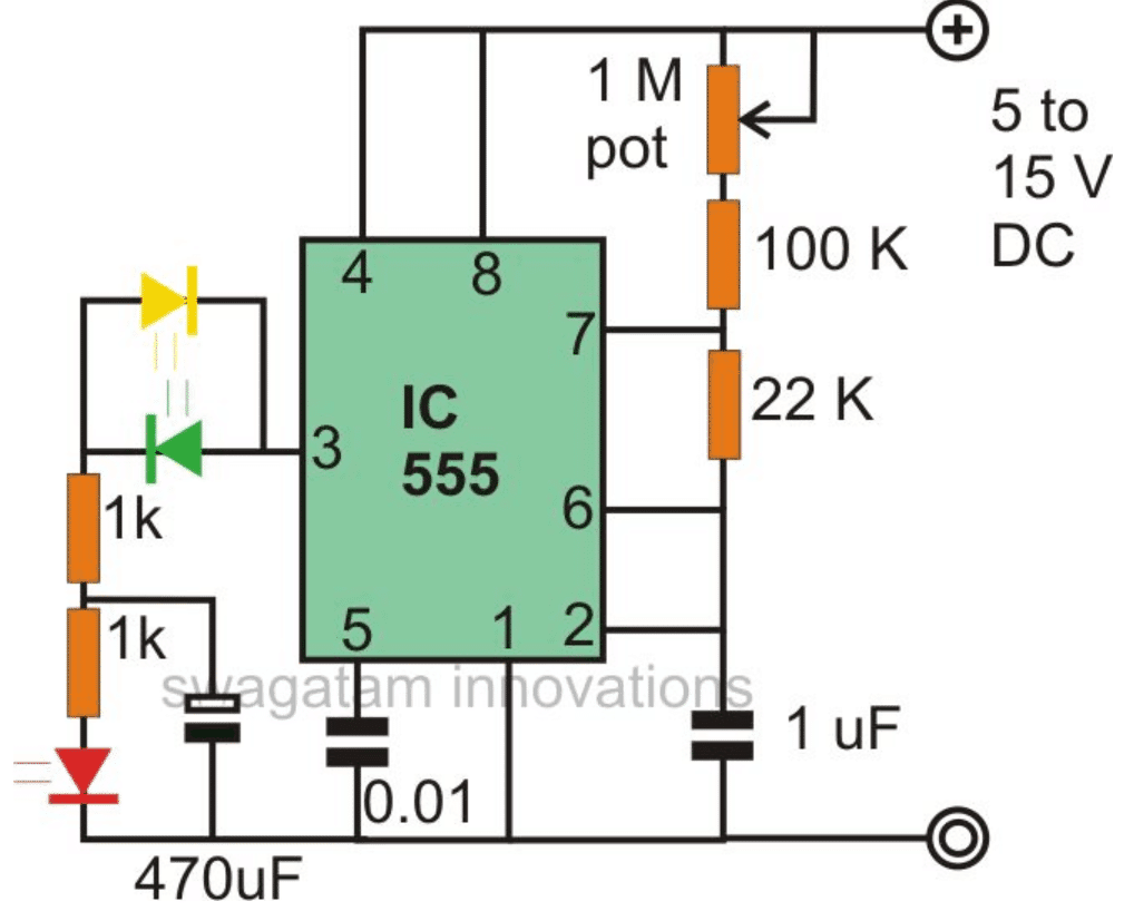 Gerador de efeito de luz LED aleatório usando circuito IC 555