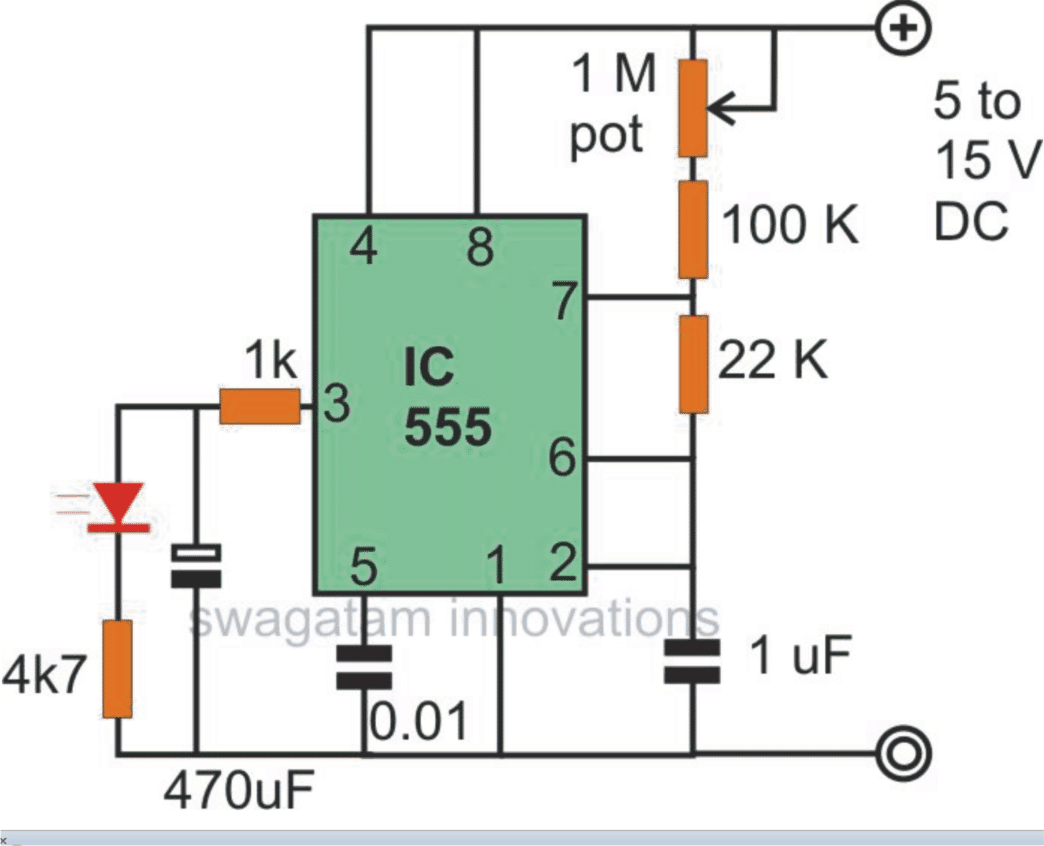 Efeito assustador para o LED usando circuito de pisca-pisca IC 555