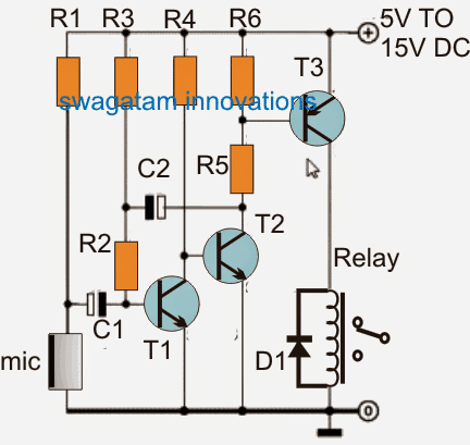 detektor vibrací pomocí tranzistoru a relé
