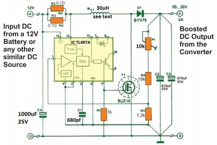 3 amp 12 V til 30 V variabel konverter kredsløb