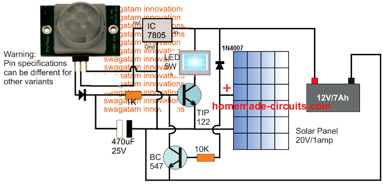 circuito de lámpara solar simple basado en PIR